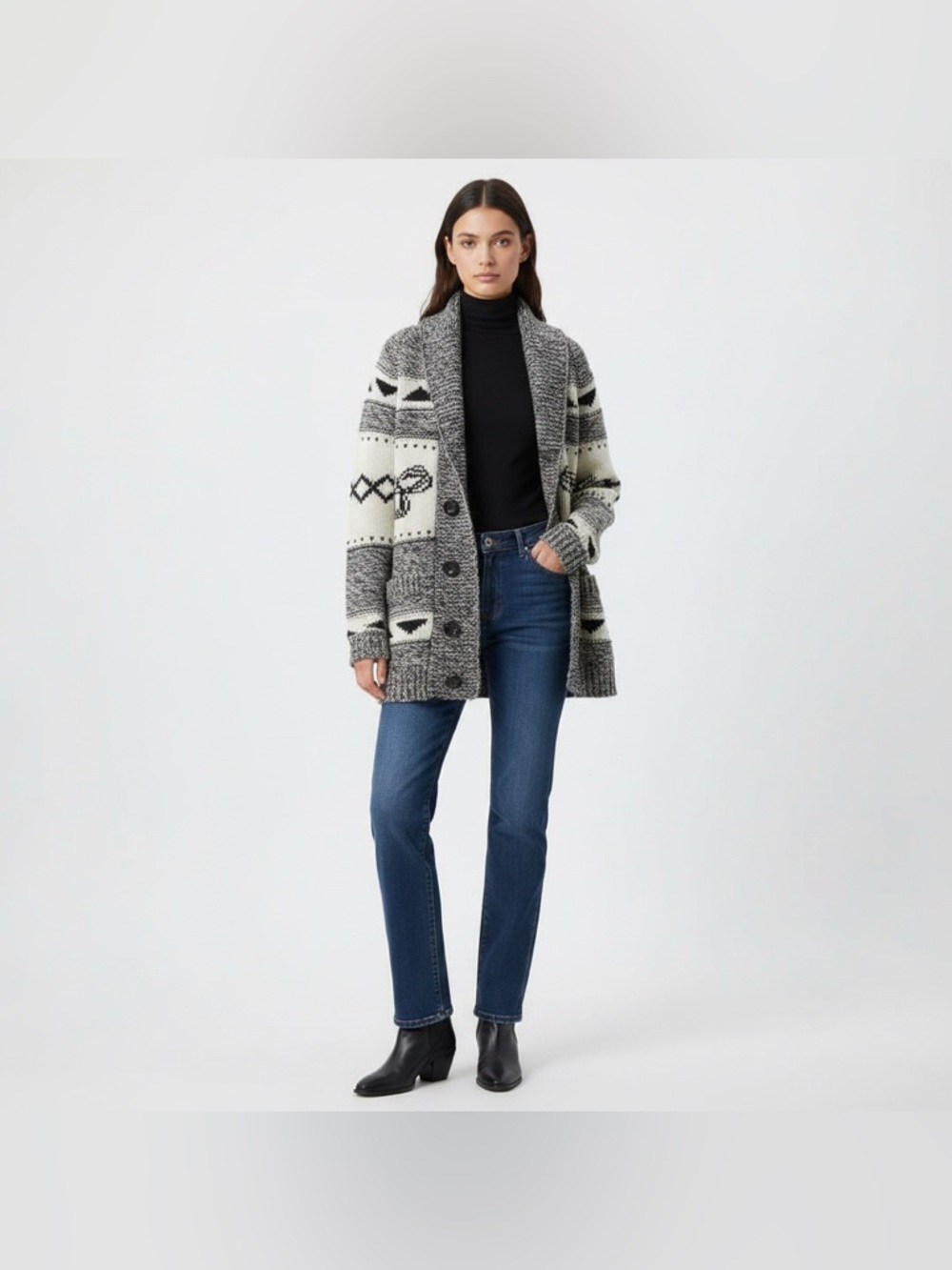 TNA Gray and Cream Patterned Cardigan